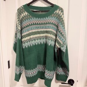 Altar'd State Green and Cream Fair Aisle Sweater